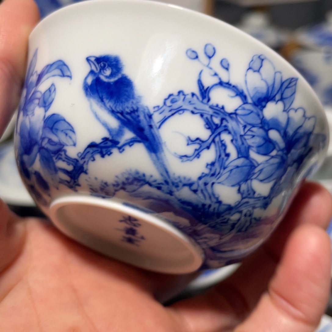 沅***沅青花花鸟杯杯杯杯微瑕