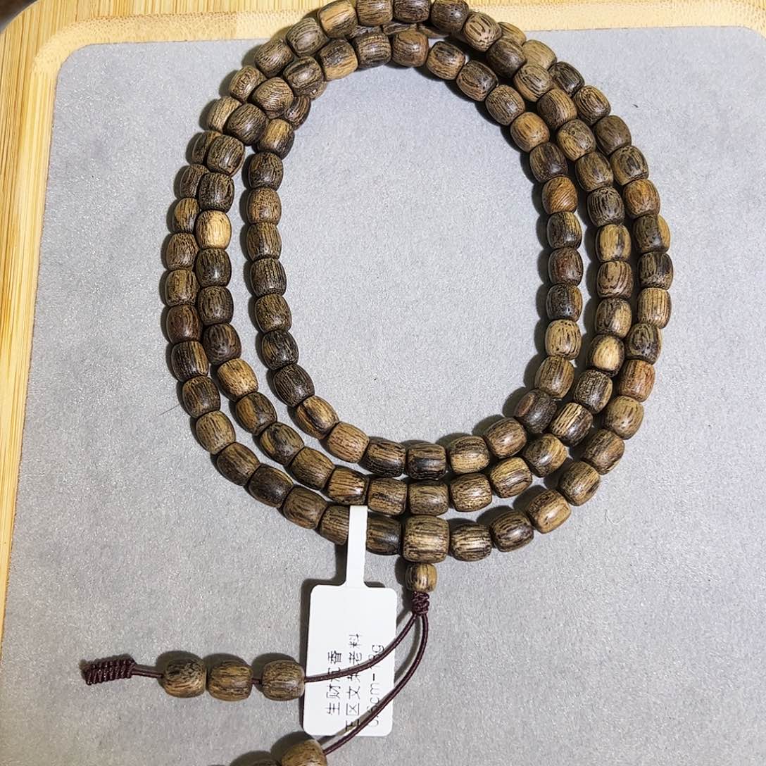 沉香手串天然文莱老料108桶珠多圈 9分