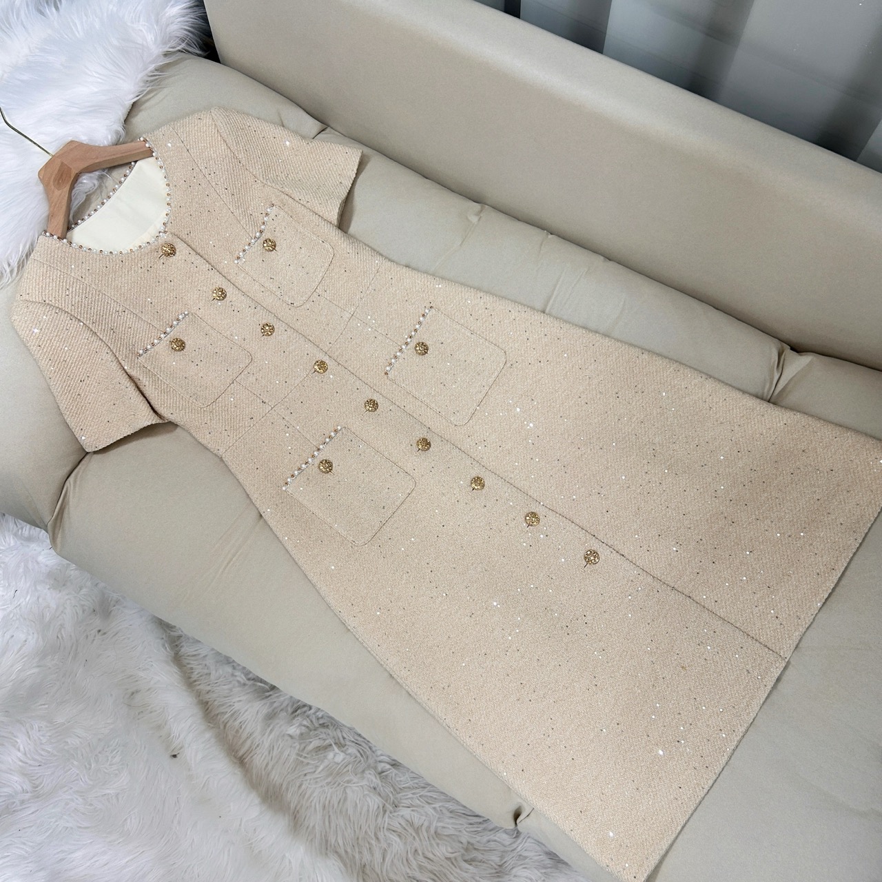 桑蚕丝系列 金色小香风连衣裙 70480