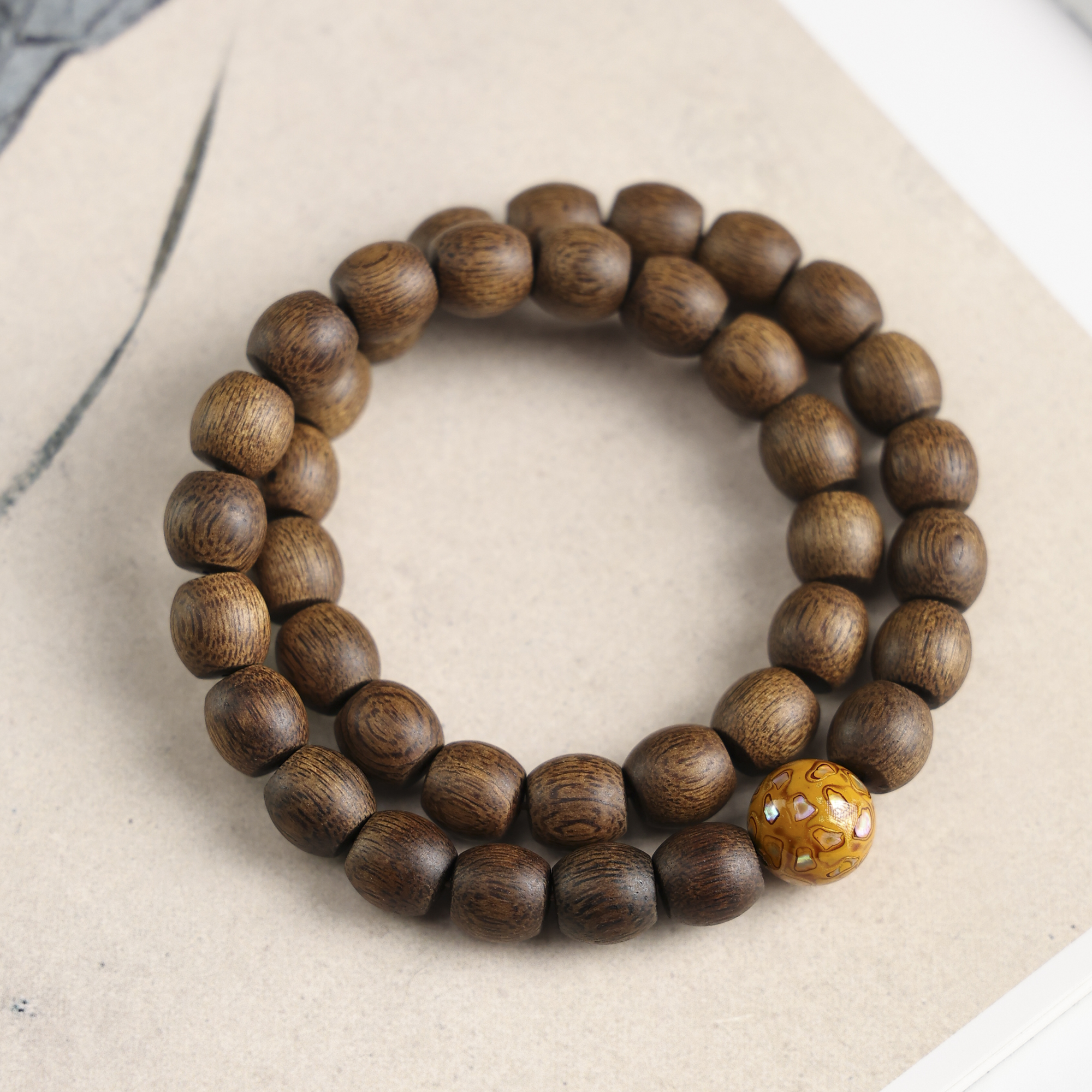 沉香L087越南芽庄玉化老料白奇楠双圈手串配大漆珠款