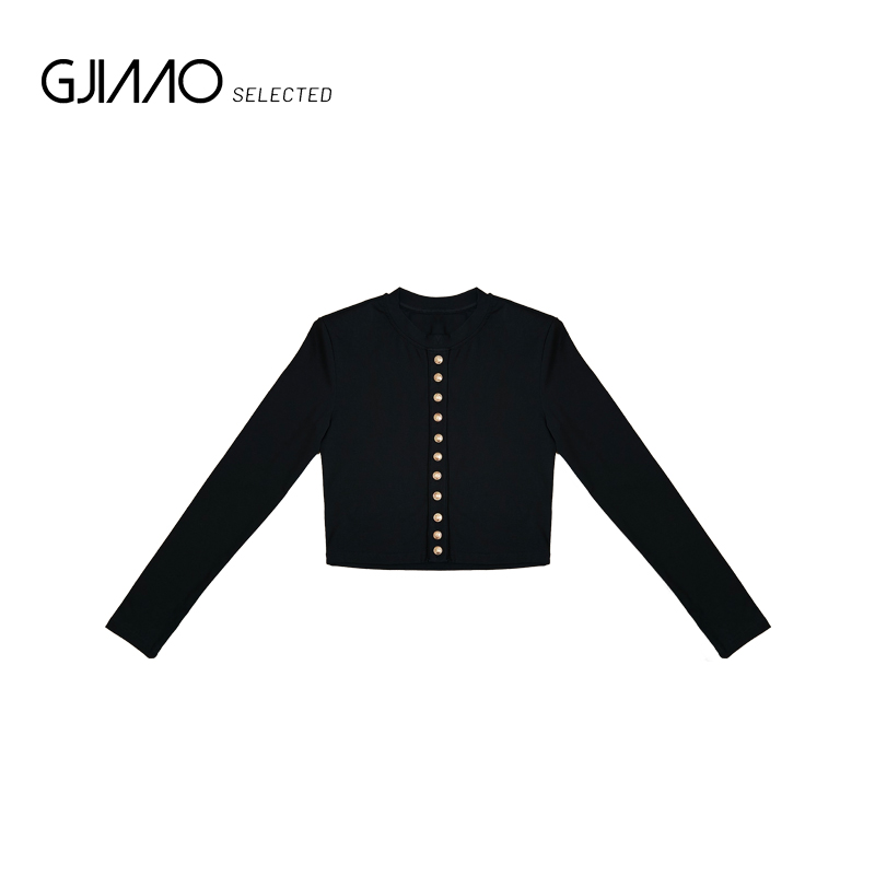 21009 黑红金扣垫肩上衣