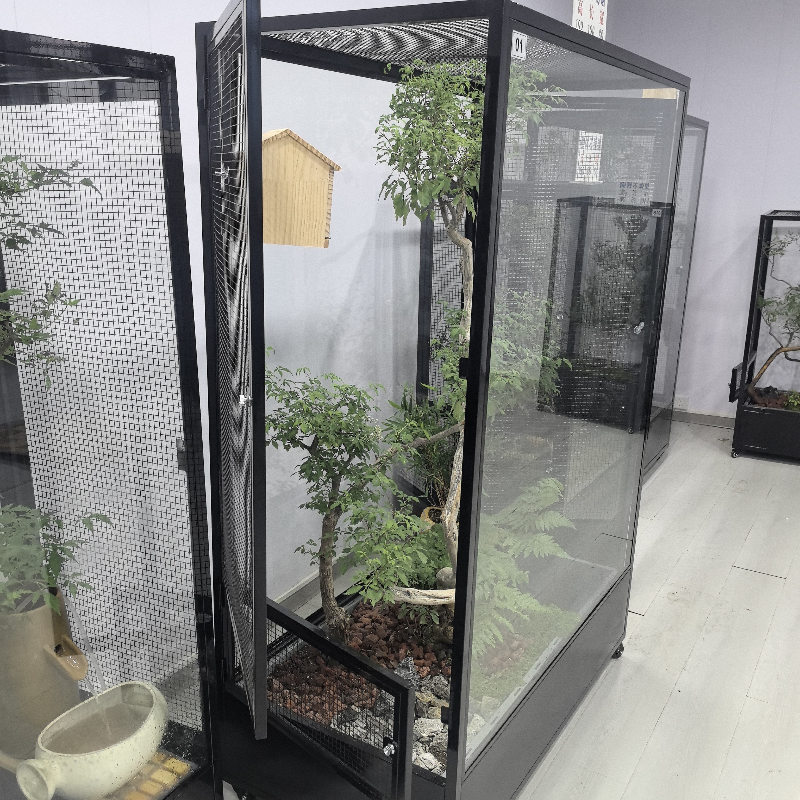 超大号不锈钢生态鸟笼高182长126宽66/高山流水三开门设计