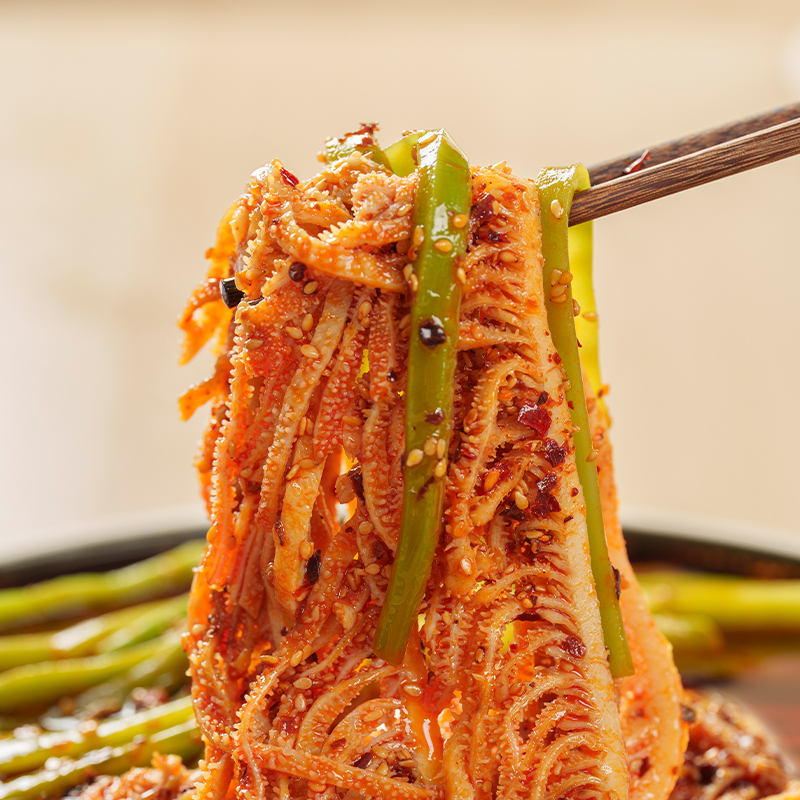 冷吃双拼毛肚贡菜香辣开罐即食川香红油休闲零食
