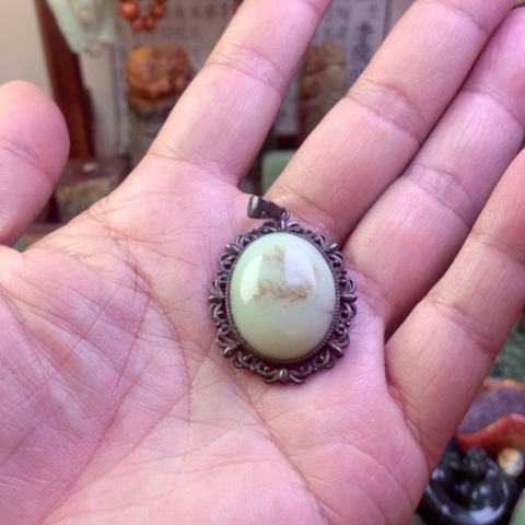 和田玉颈饰银S925镶嵌