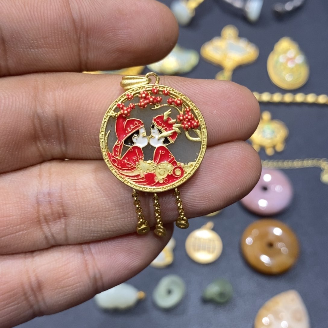 和田玉颈饰银S925镀金镶嵌