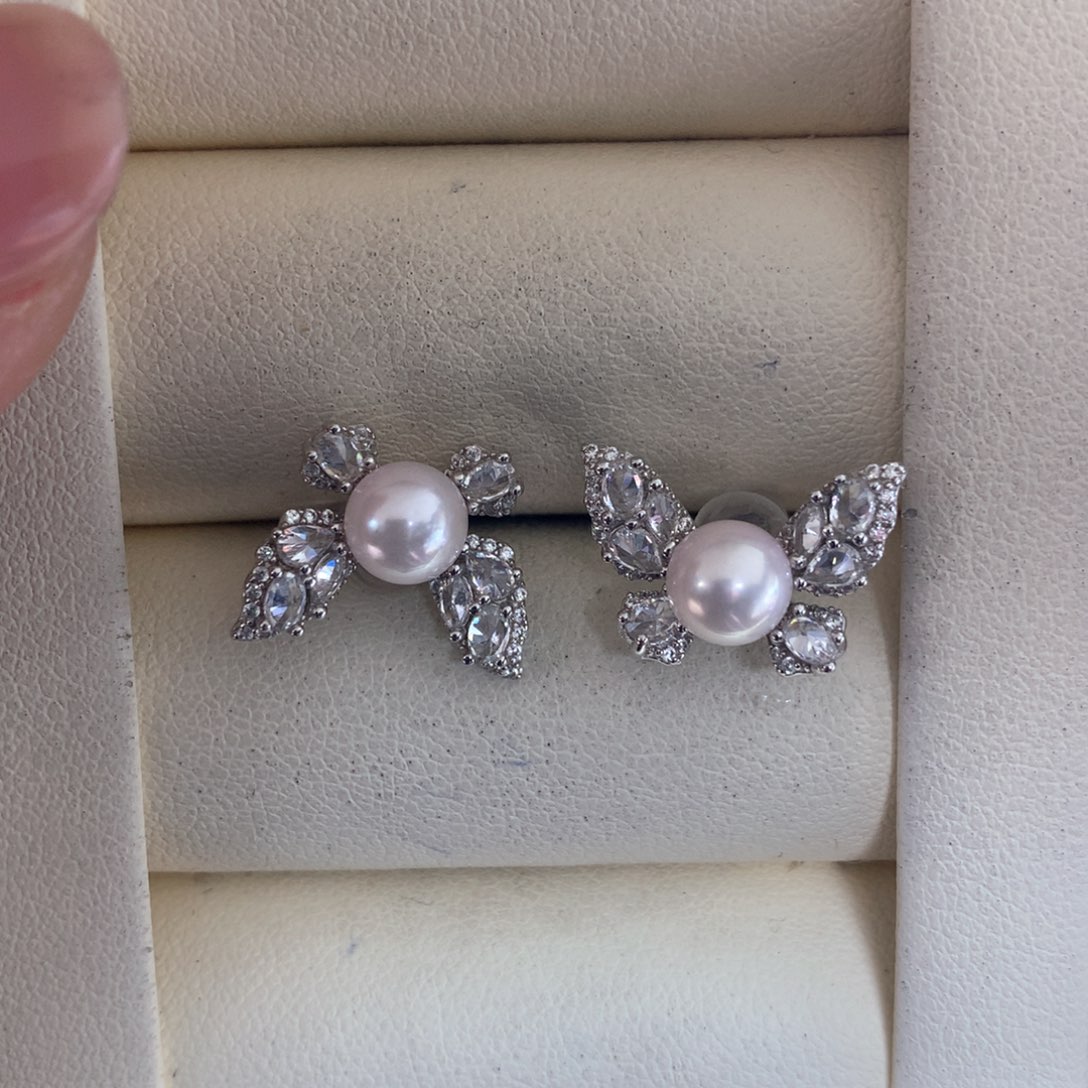 海水珍珠耳饰银S925镶嵌