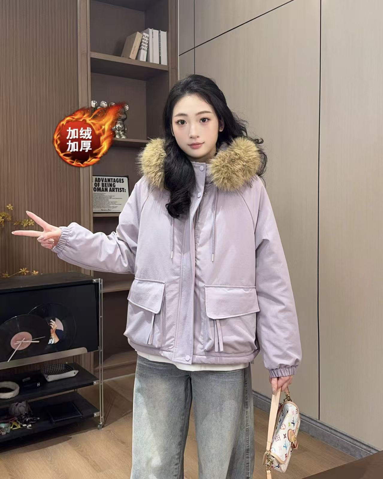 【雪天派对】2025冬季新款设计感加绒加厚风衣毛领外套（毛领可拆）