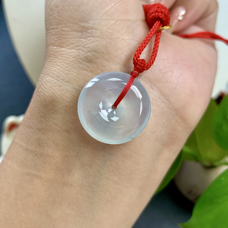 天然缅甸翡翠a货晴水冰种平安扣带礼盒证书裸石19.5*5.3mm