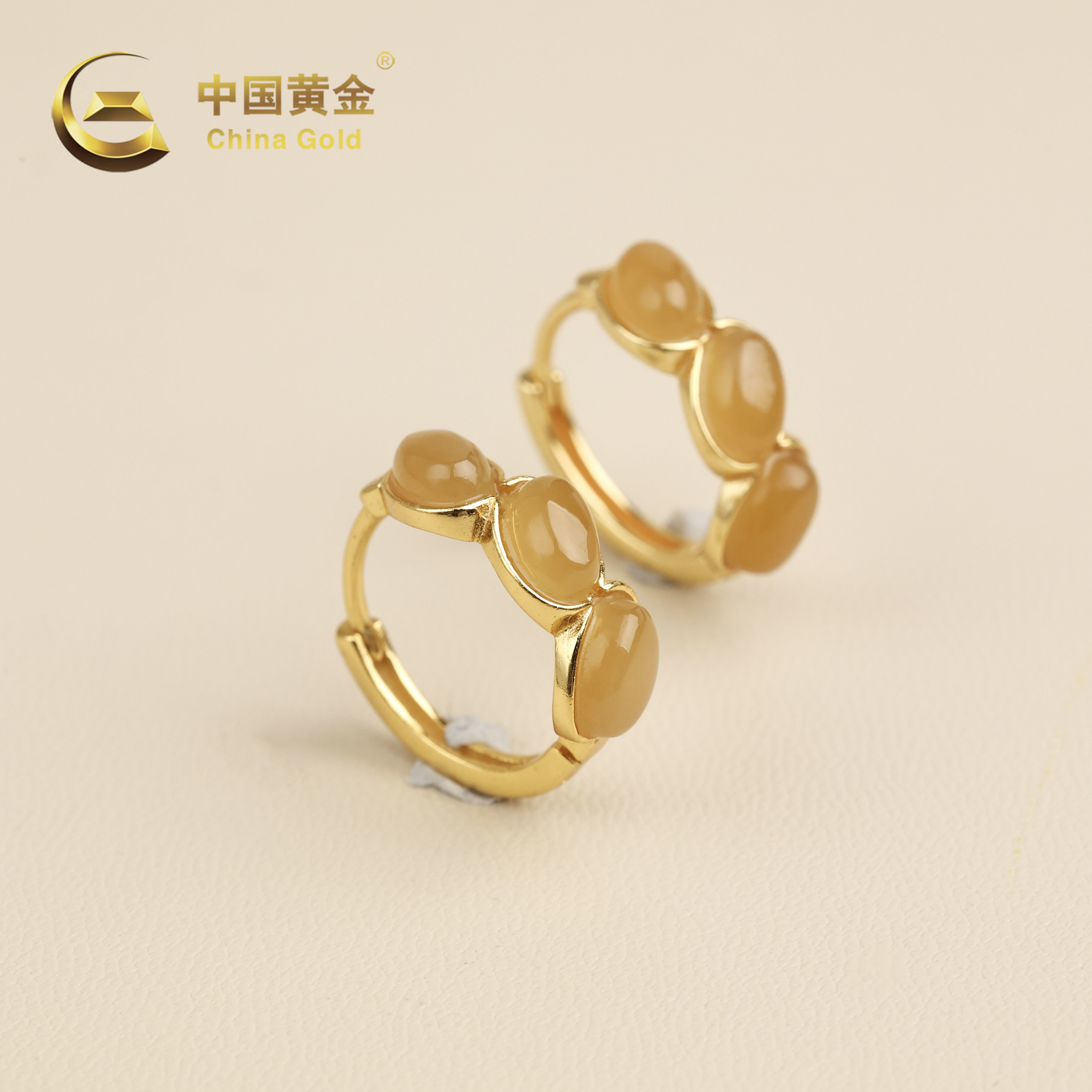  【中国黄金】彼喜 | 和田玉*耳饰*S925银镶嵌-R1913-Y