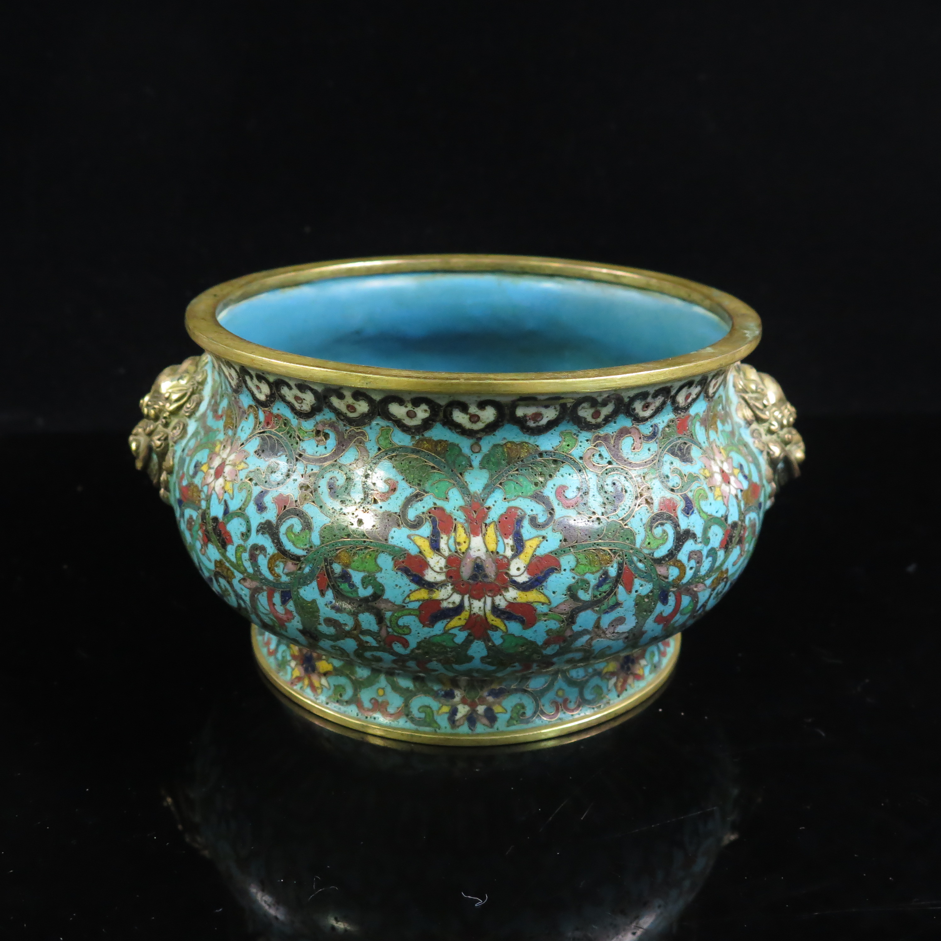 清代景泰蓝花卉兽耳纹香炉/HY100018/杂项/槐荫山房