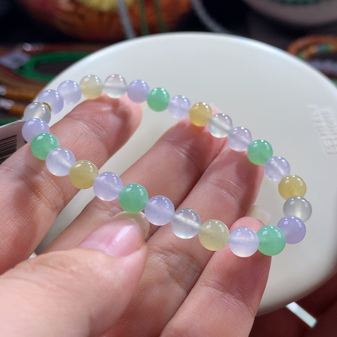 翡翠未镶嵌手链翡翠冰胶底马卡龙卡6.50+