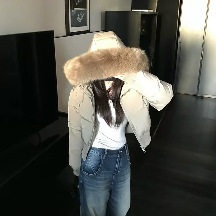 芬兰雪境 白鸭绒大毛领羽绒服女收腰短款2025冬季小个子加厚外套