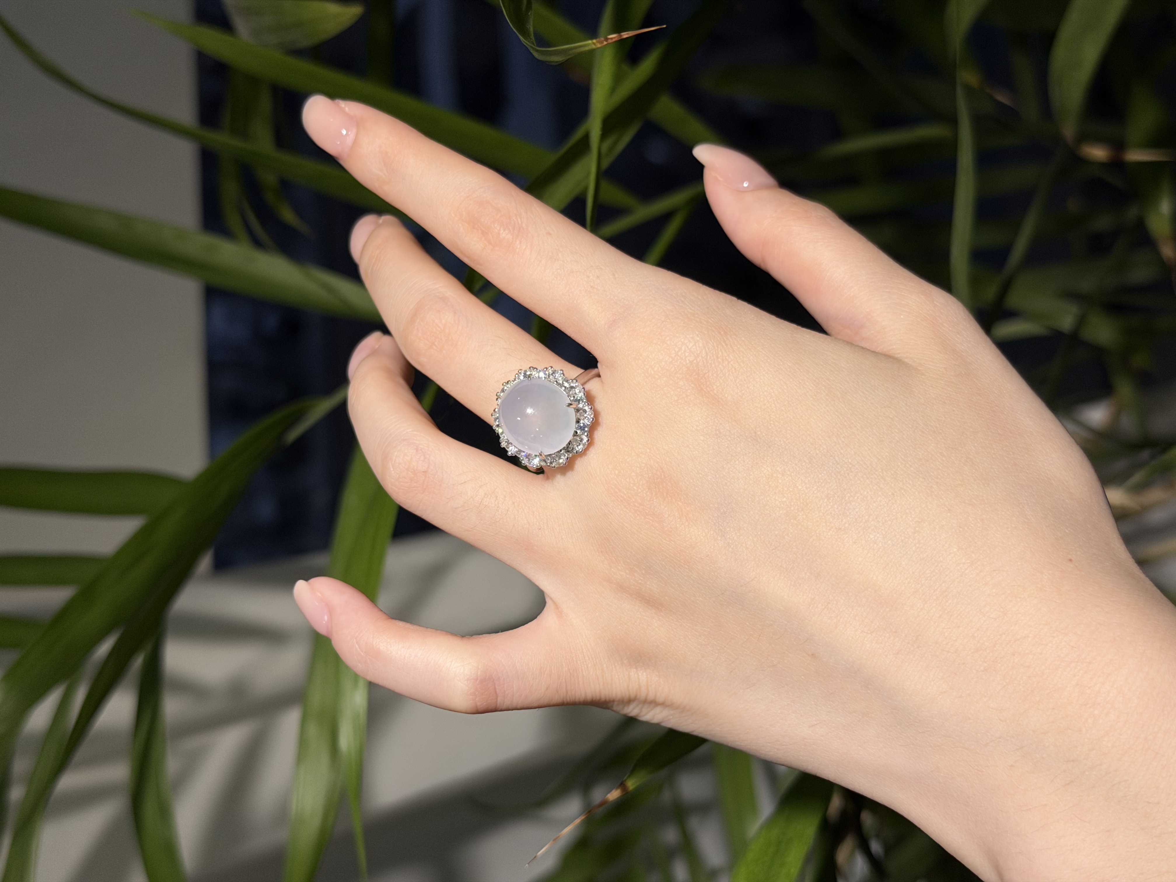 天然缅甸A货翡翠925银镶翡翠戒指镶嵌气质