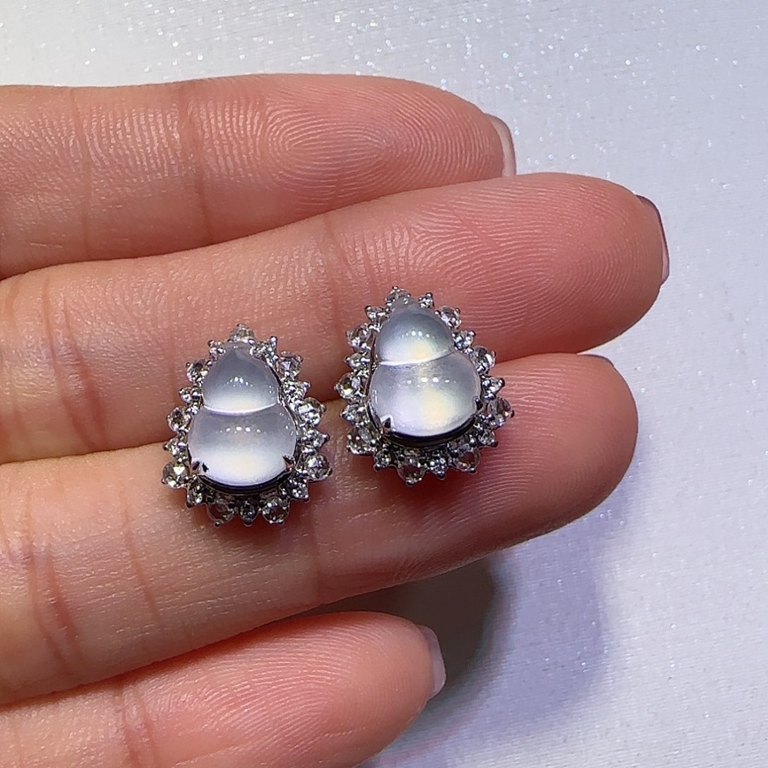 翡翠耳钉18K金镶嵌葫芦