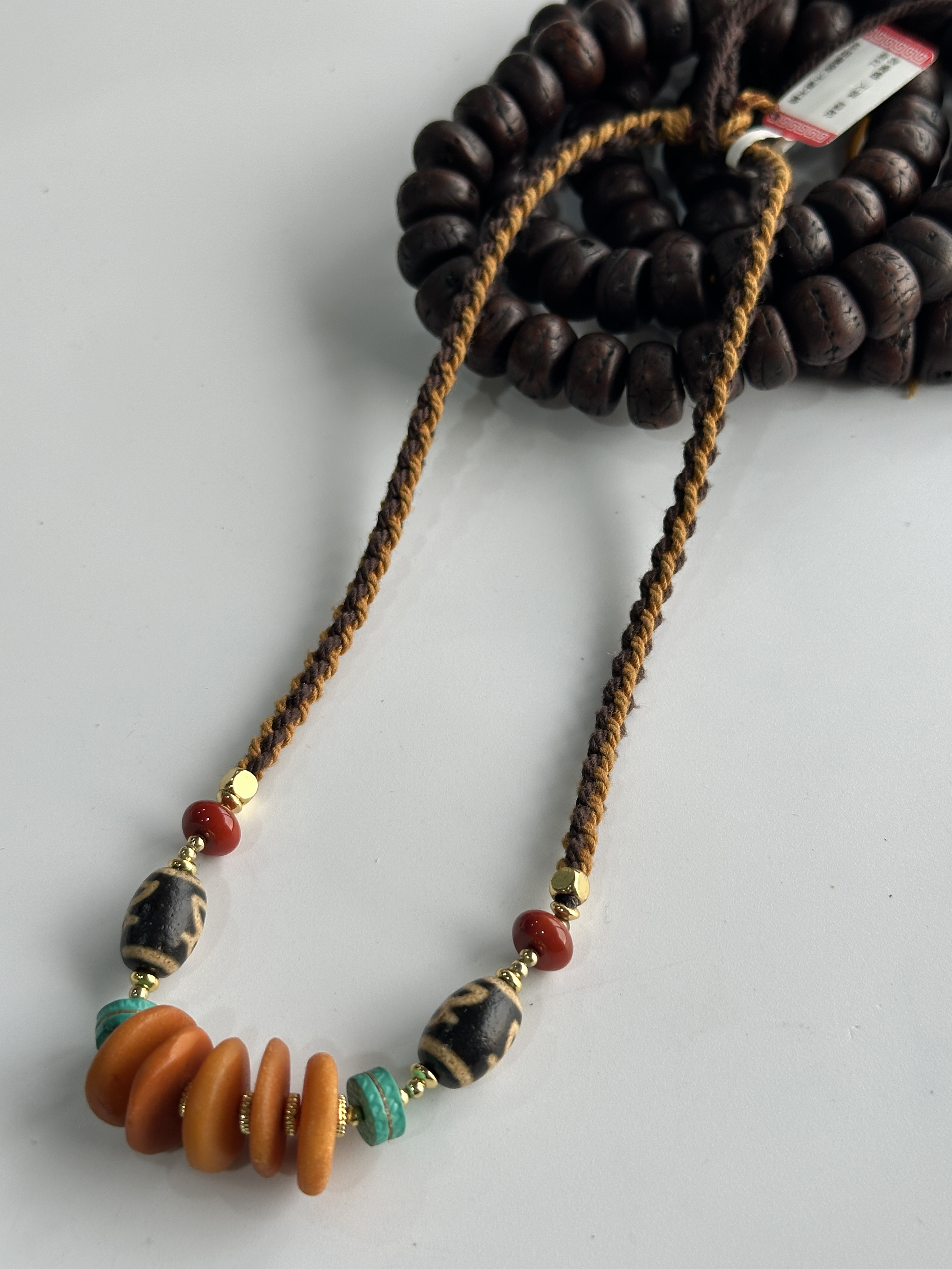 抽拉绳毛衣链药片腊腊隔片牛牛皮复古民族风藏式