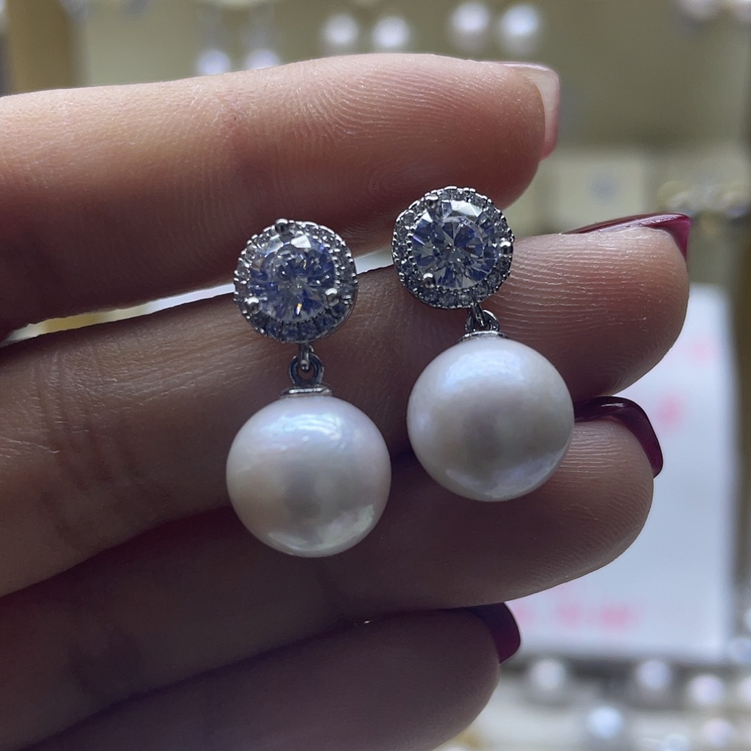 淡水珍珠耳饰银S925镶嵌