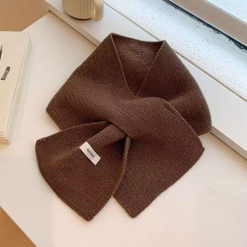 韩国纯色交叉围巾秋冬保暖氛围感情侣百搭针织围脖