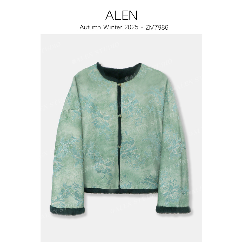 【Alen女装店】新中式国风圆领重工刺绣双面双穿外套ZM7986