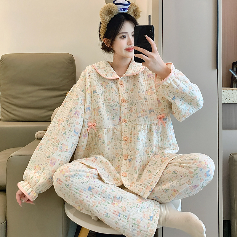 中厚度秋冬月子服产后空气棉加厚棉保暖产妇孕妇睡衣哺乳装怀孕期