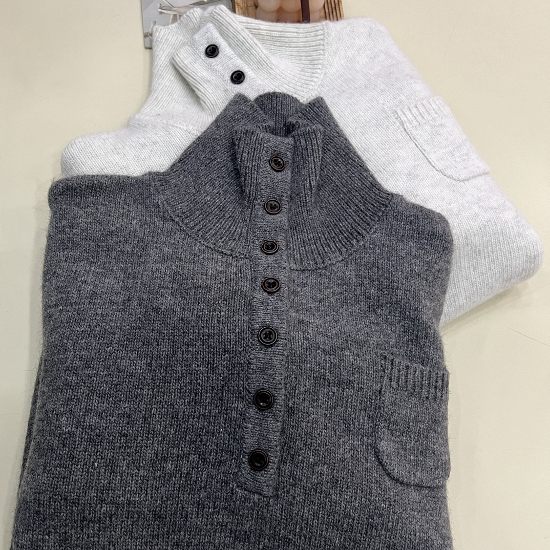 绒品 韩系纯色立领卷边下摆开衫针织衫