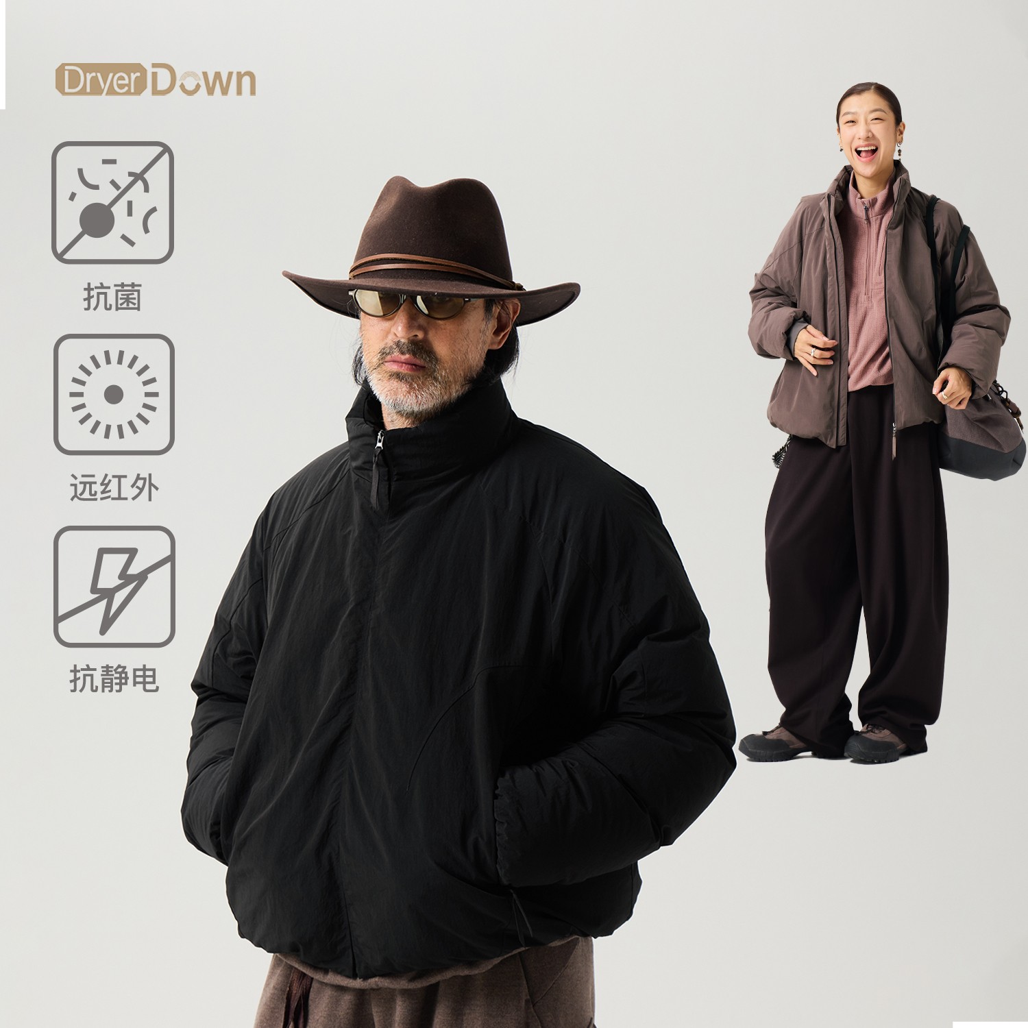 蓝岐结构分割抗静电立领外套远红外发热抗菌保暖750蓬拒水鹅绒服