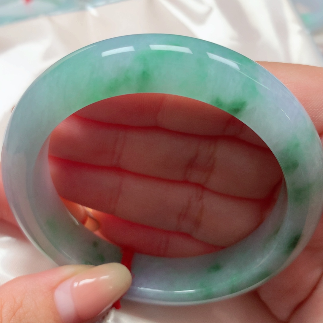 翡翠未镶嵌手镯44紫飘花 厚装