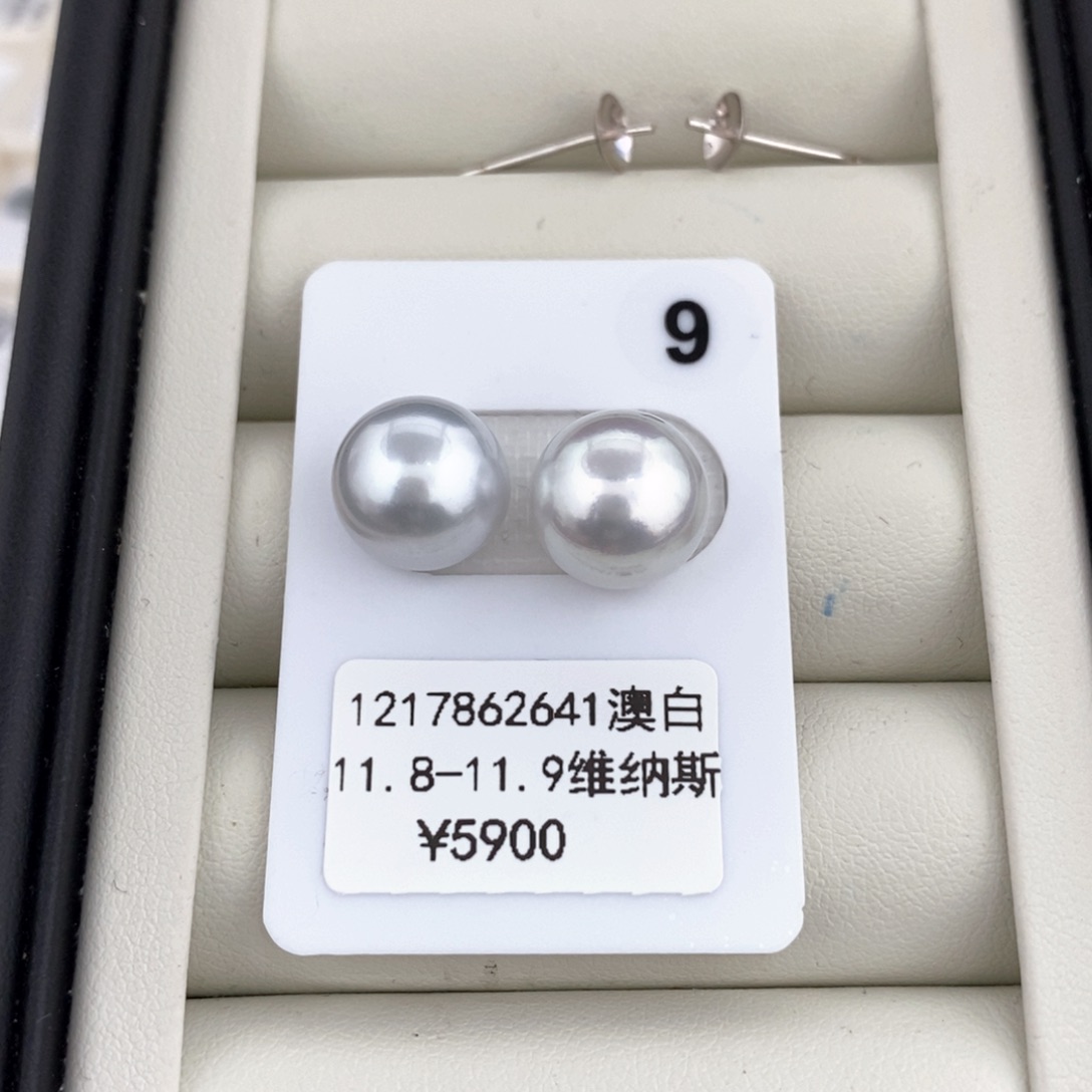 定制海水珍珠耳饰18K金镶嵌维纳斯澳白对珠11.8-11.9