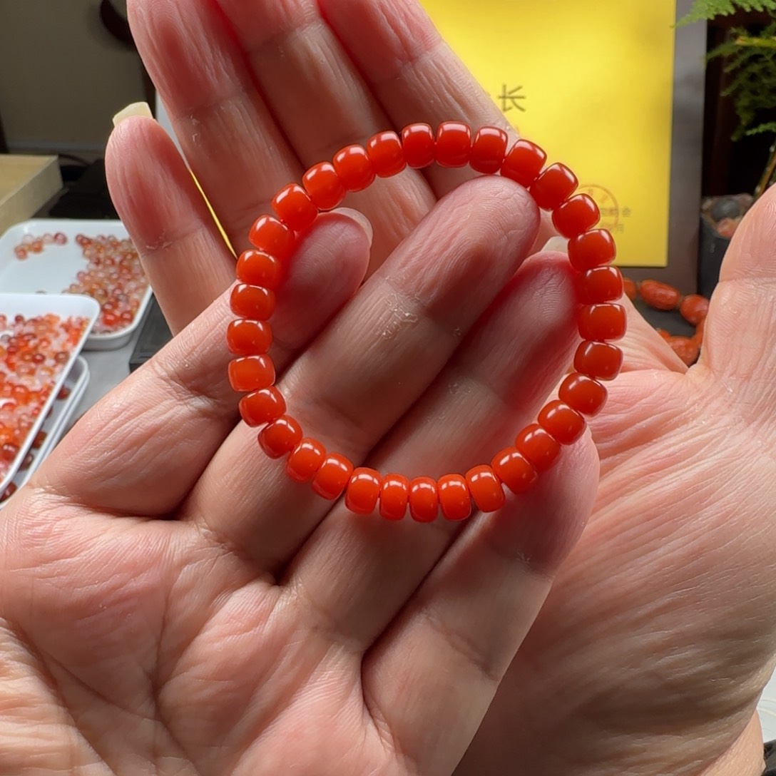 南红玛瑙未镶嵌7➕精工老型直切手串