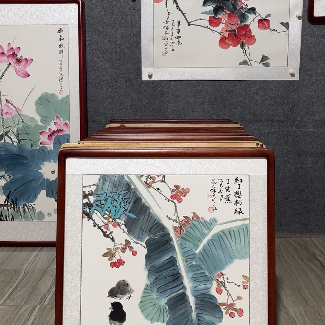 国画书画作品带框63×63