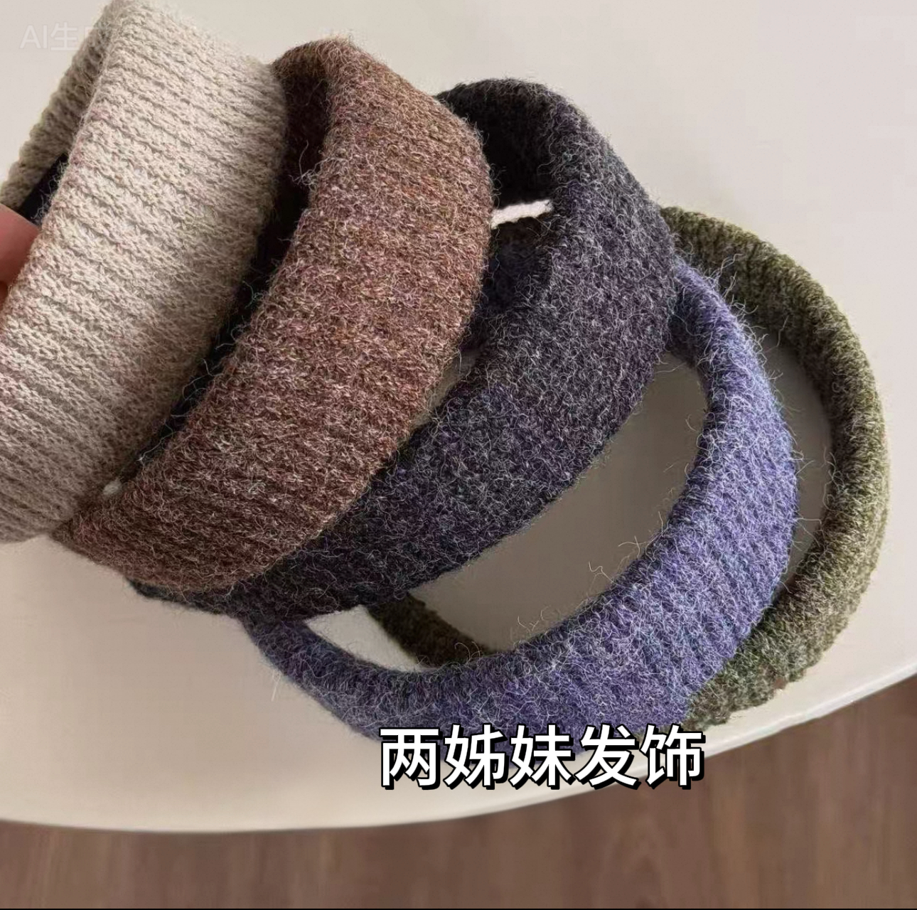 两姊妹家·韩国进口气质编织毛线立体条纹发箍宽版毛绒压发头箍