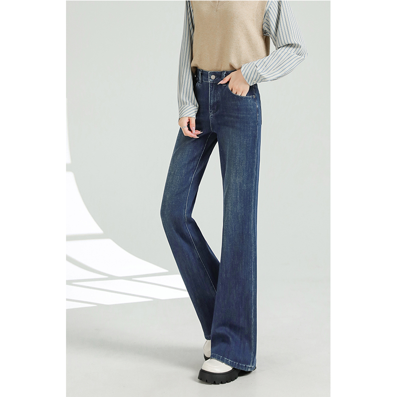 秋季喇叭裤高腰微喇牛仔裤女款港风复古百搭显瘦轻奢牛仔裤