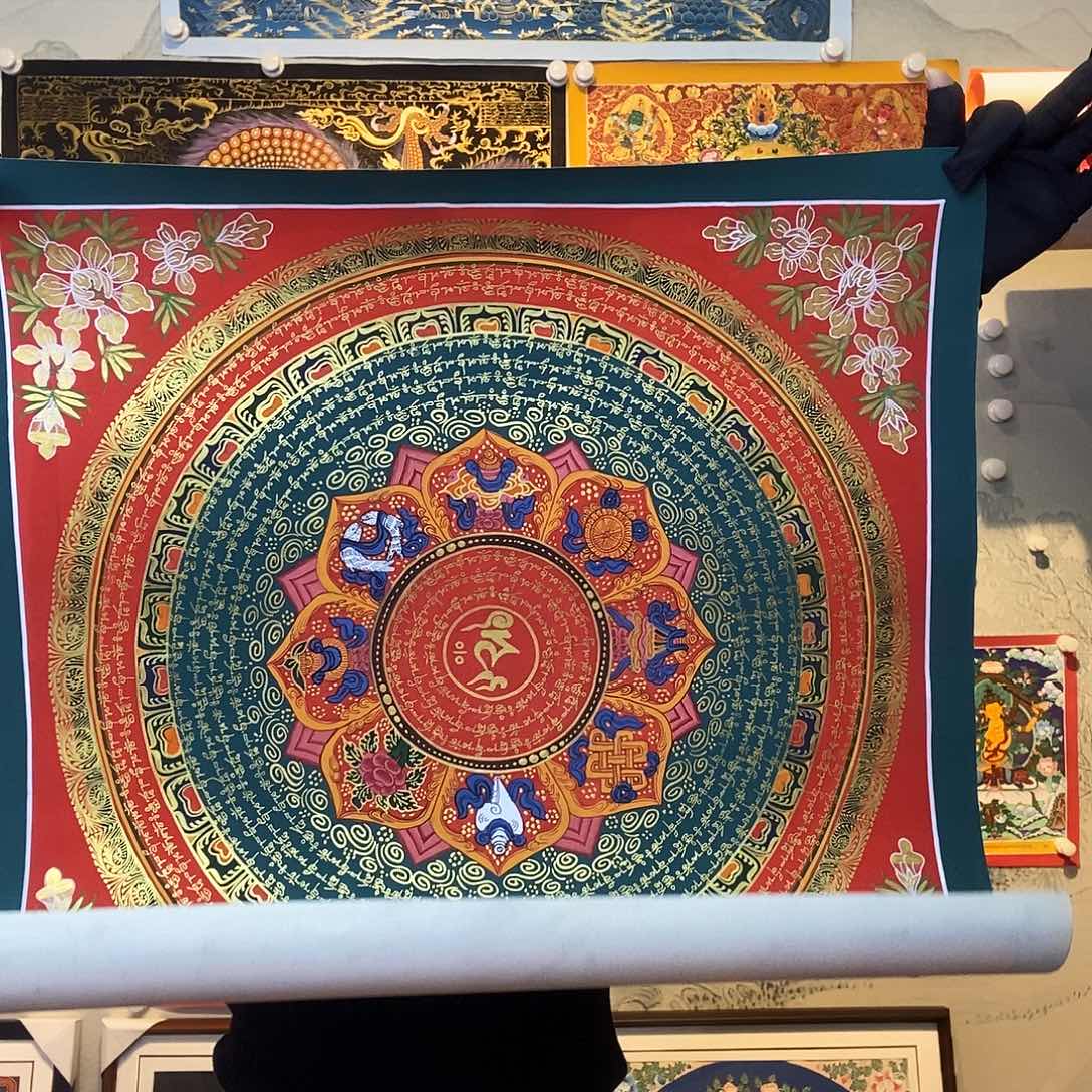 卷轴画纯手绘六字真言唐卡50厘米左右