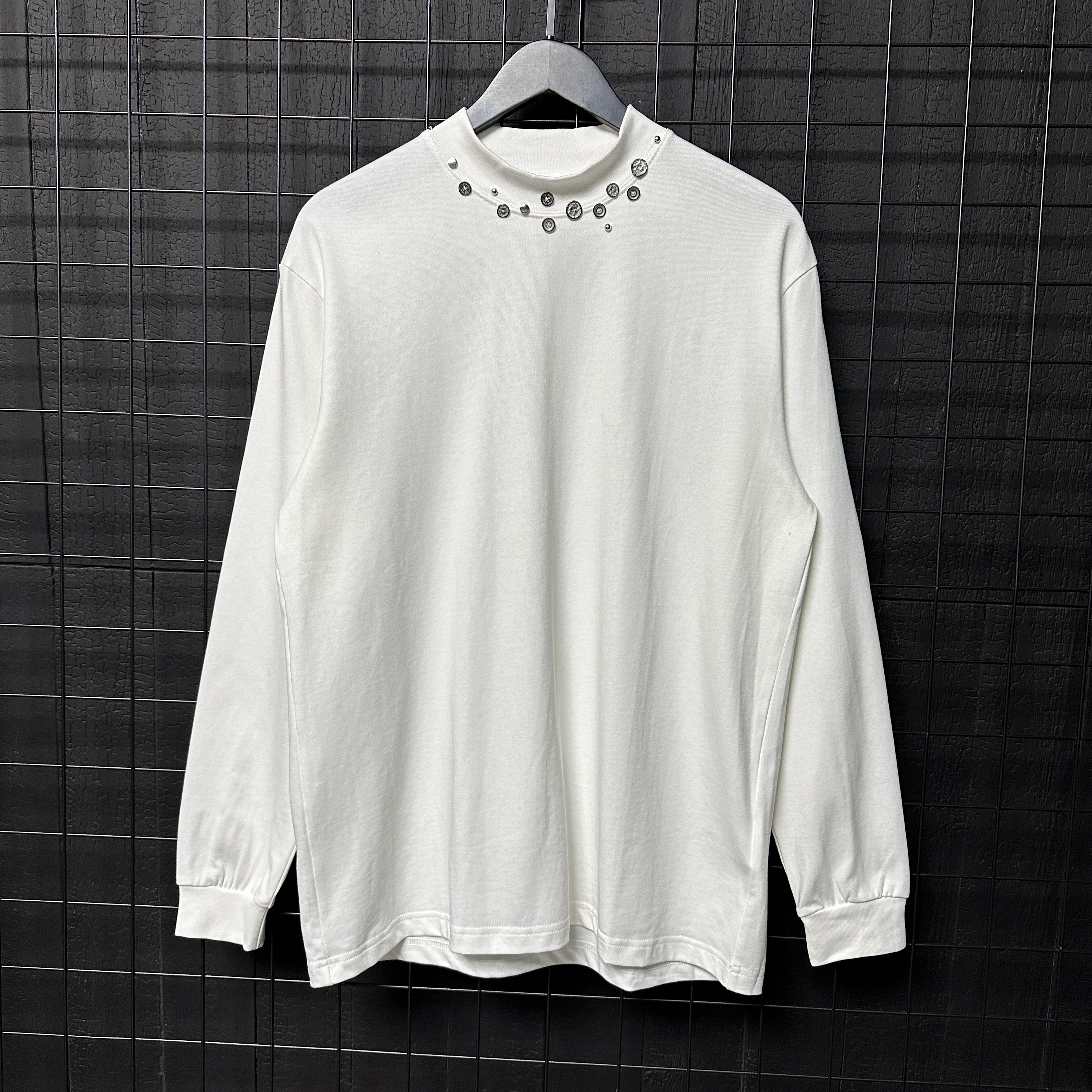 【冷目先生】设计师款 重磅水洗纽扣小领围半高领长袖T恤  AC-66612