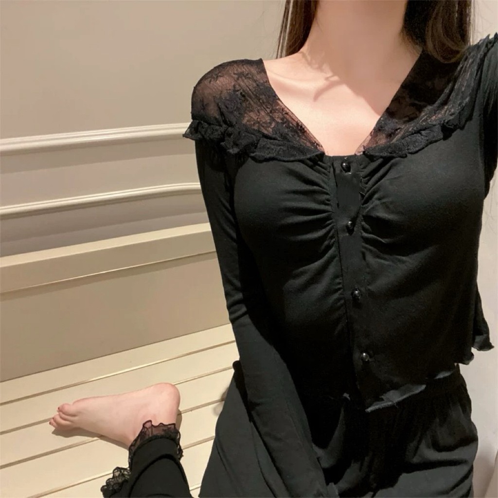 【带胸垫】秋季莫代尔大码睡衣宽松长袖长裤蕾丝性感家居服套装女