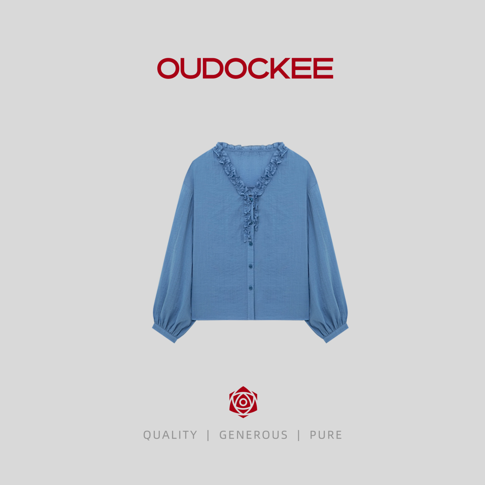 OUDOCKEE 鸥鸥【蓝莓】法式减龄气质花边衬衫 CBAAC2265T