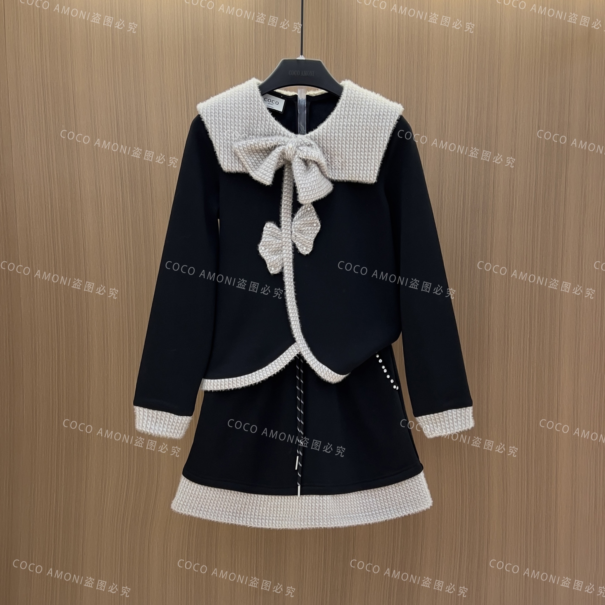 秋冬季高级感新款重工蝴蝶结花设计减龄显瘦气质套装LDD083