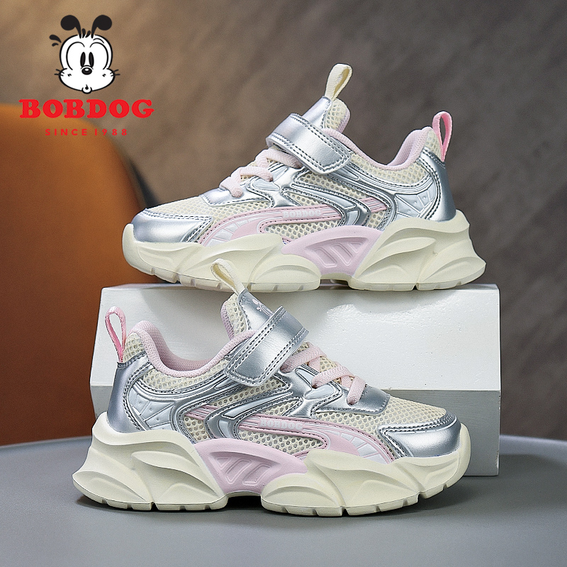 Bobdog/巴布豆2025春季网面透气儿童中大童软底女童运动童鞋7168