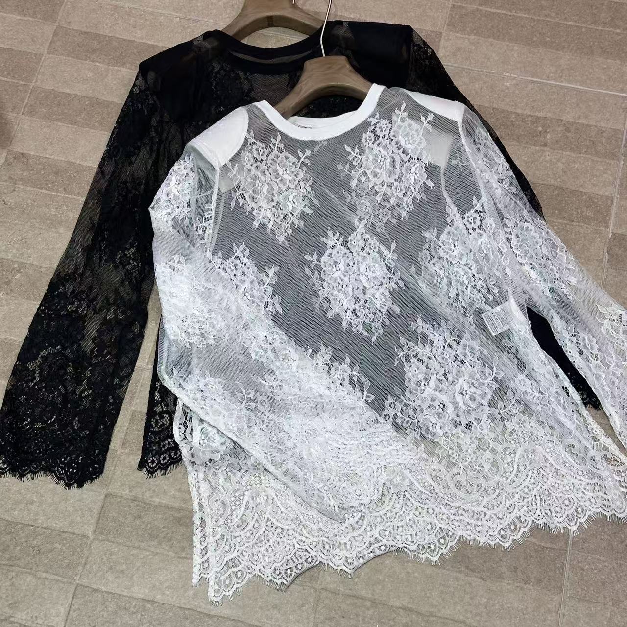 WHITE SPACE【白月荷】黑白两色水溶刺绣打底上衣2813