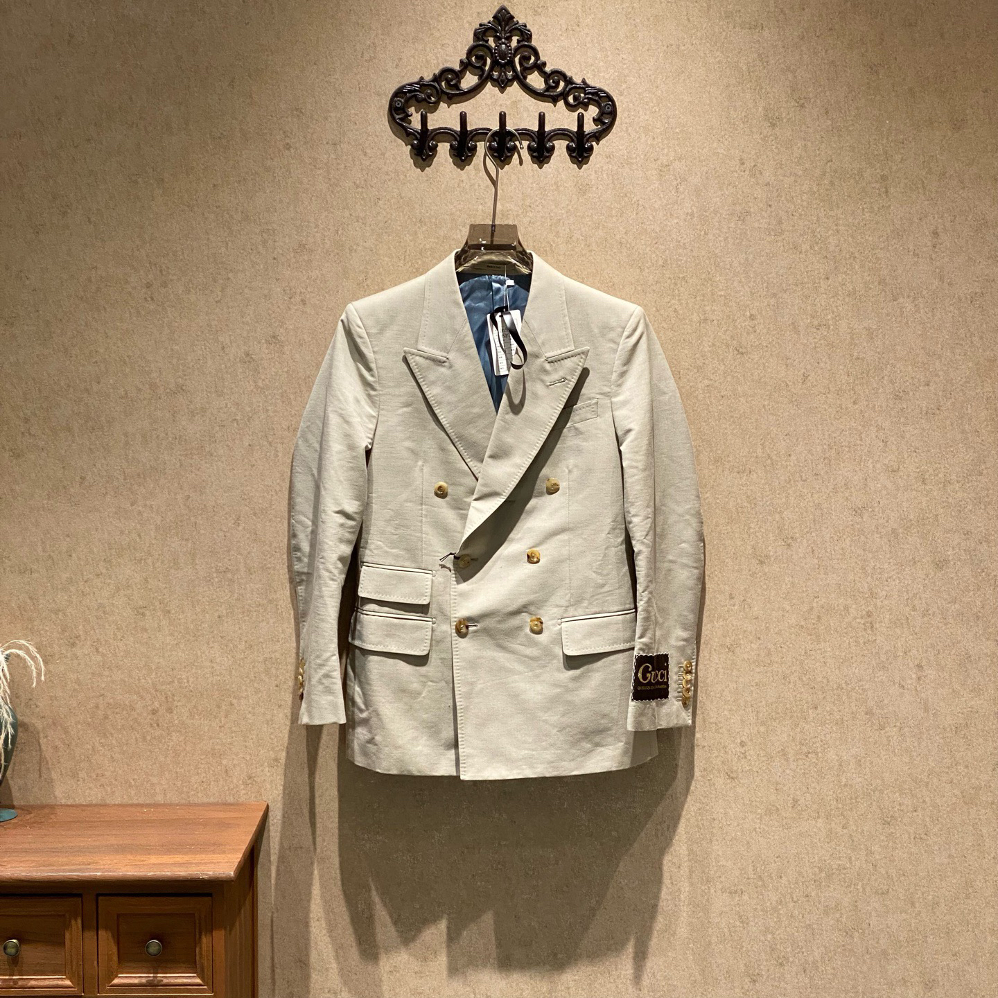 未使用 GUCCI/古驰 Gucci 灰色刺绣袖标logo西装外套/46码/41120