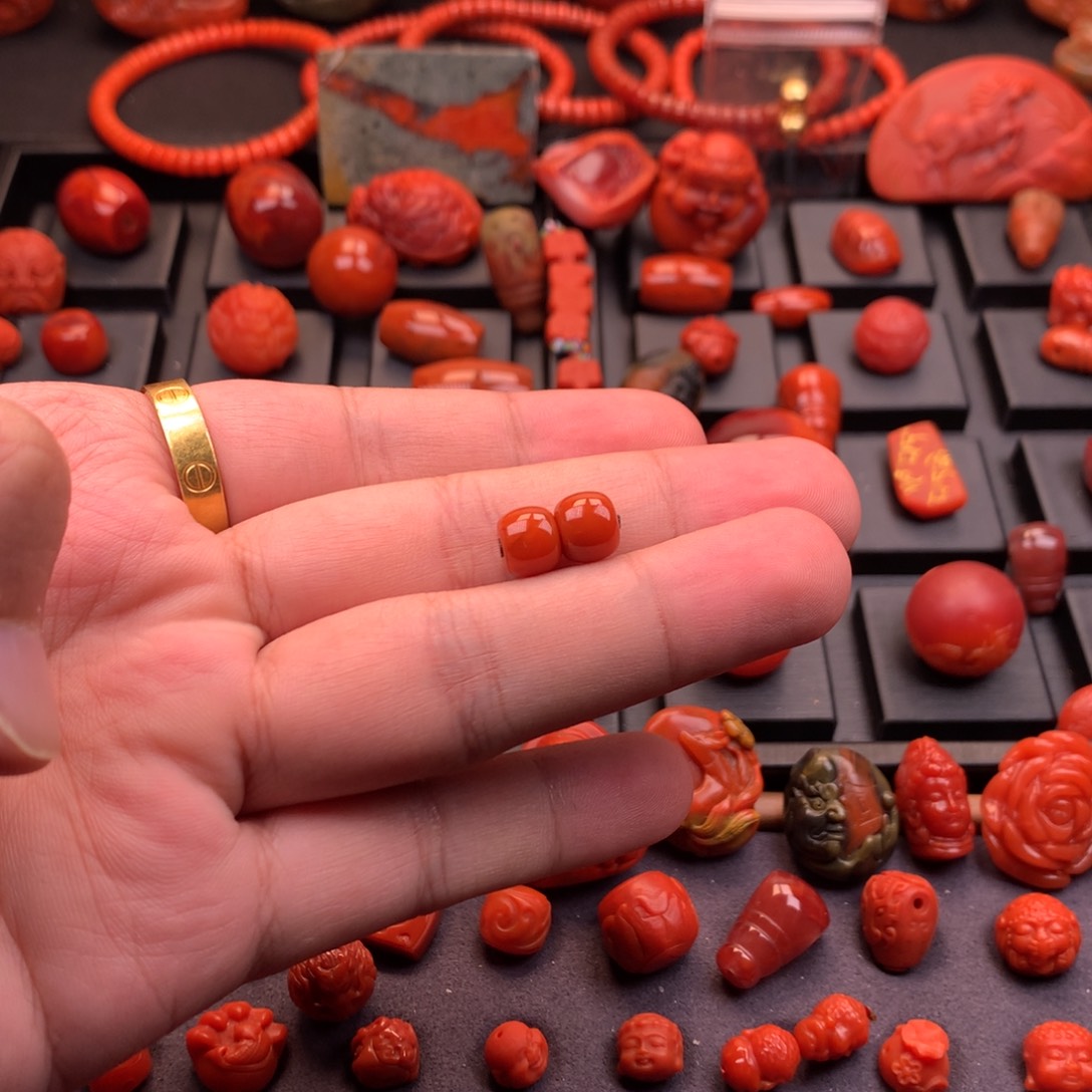 南红玛瑙未镶嵌南红川料原矿老型对珠8.4mm