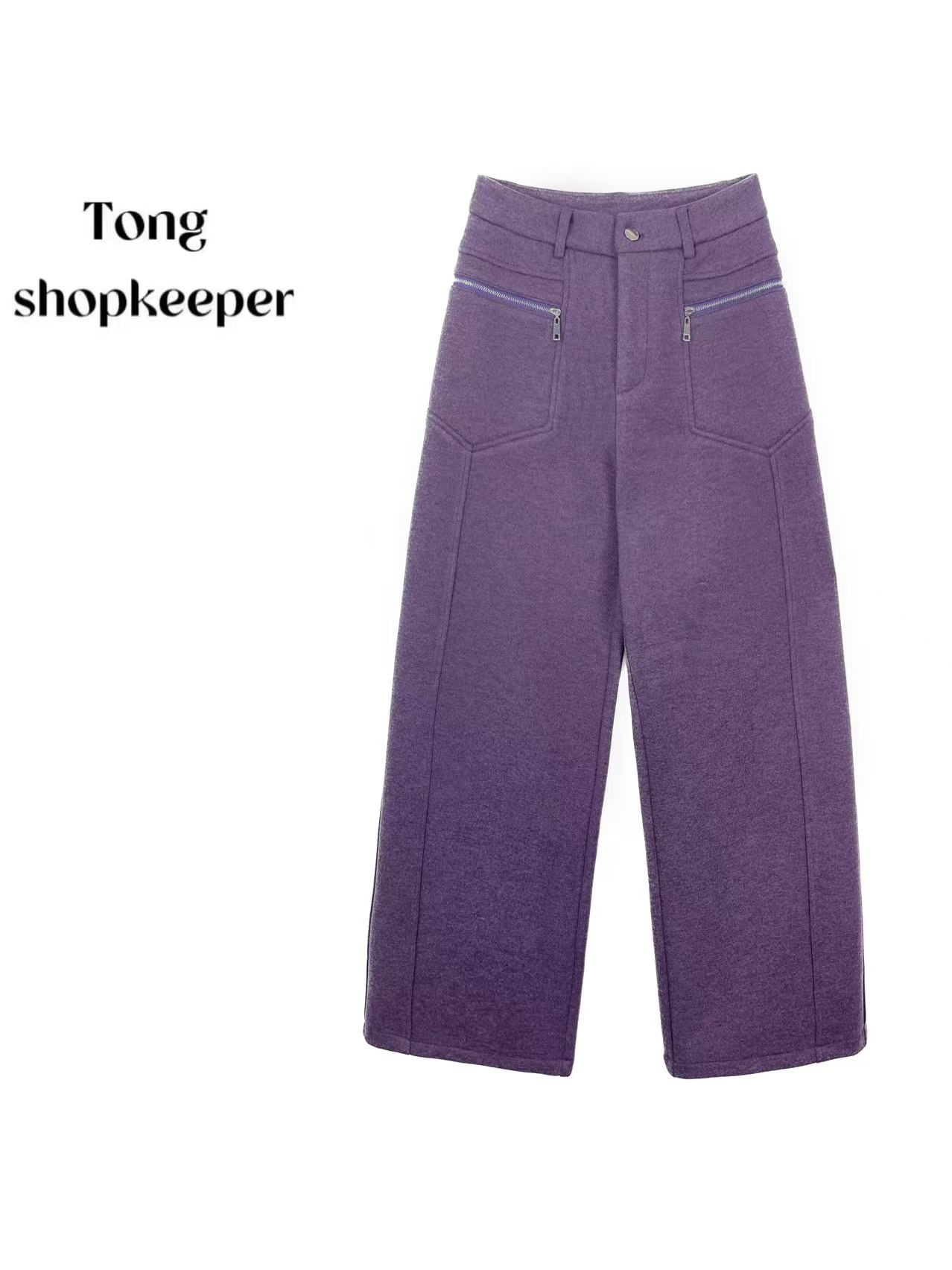 QJ/彤掌柜1682955 冬款加绒绵羊毛基础厚实简约风百搭阔腿休闲裤