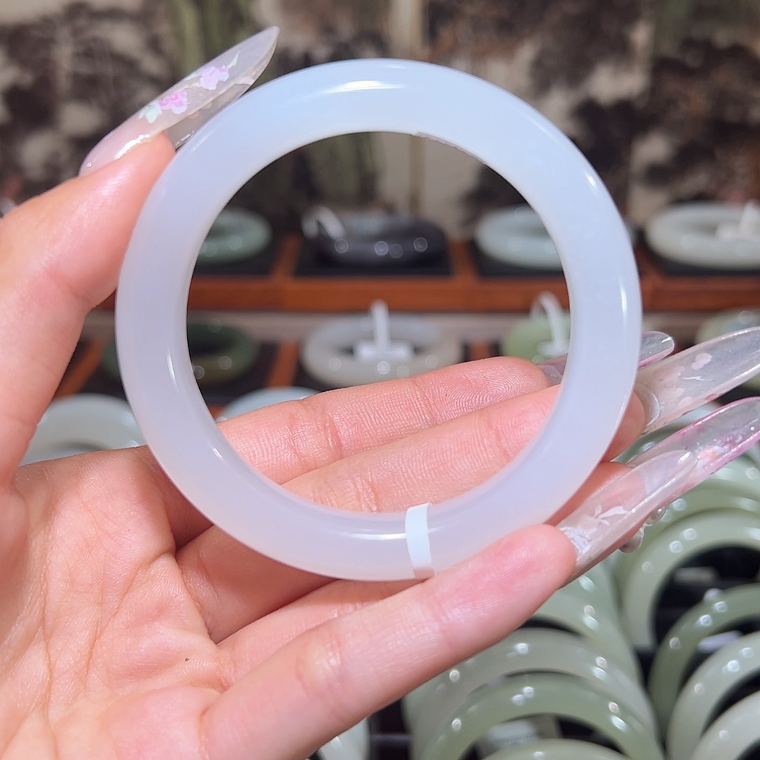 和田玉手镯未镶嵌雪*福利！和田玉高冰羊脂白玉手镯57