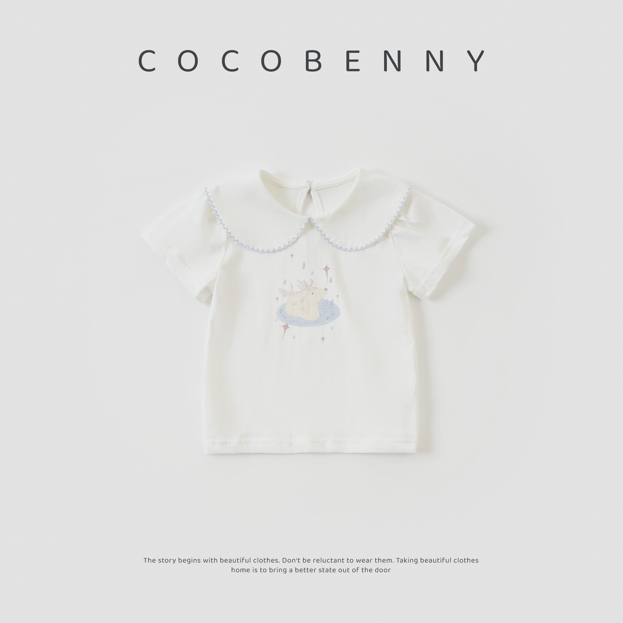 COCOBENNY印花翻领亲肤t恤女童夏季儿童洋气卡通女宝宝短袖253151