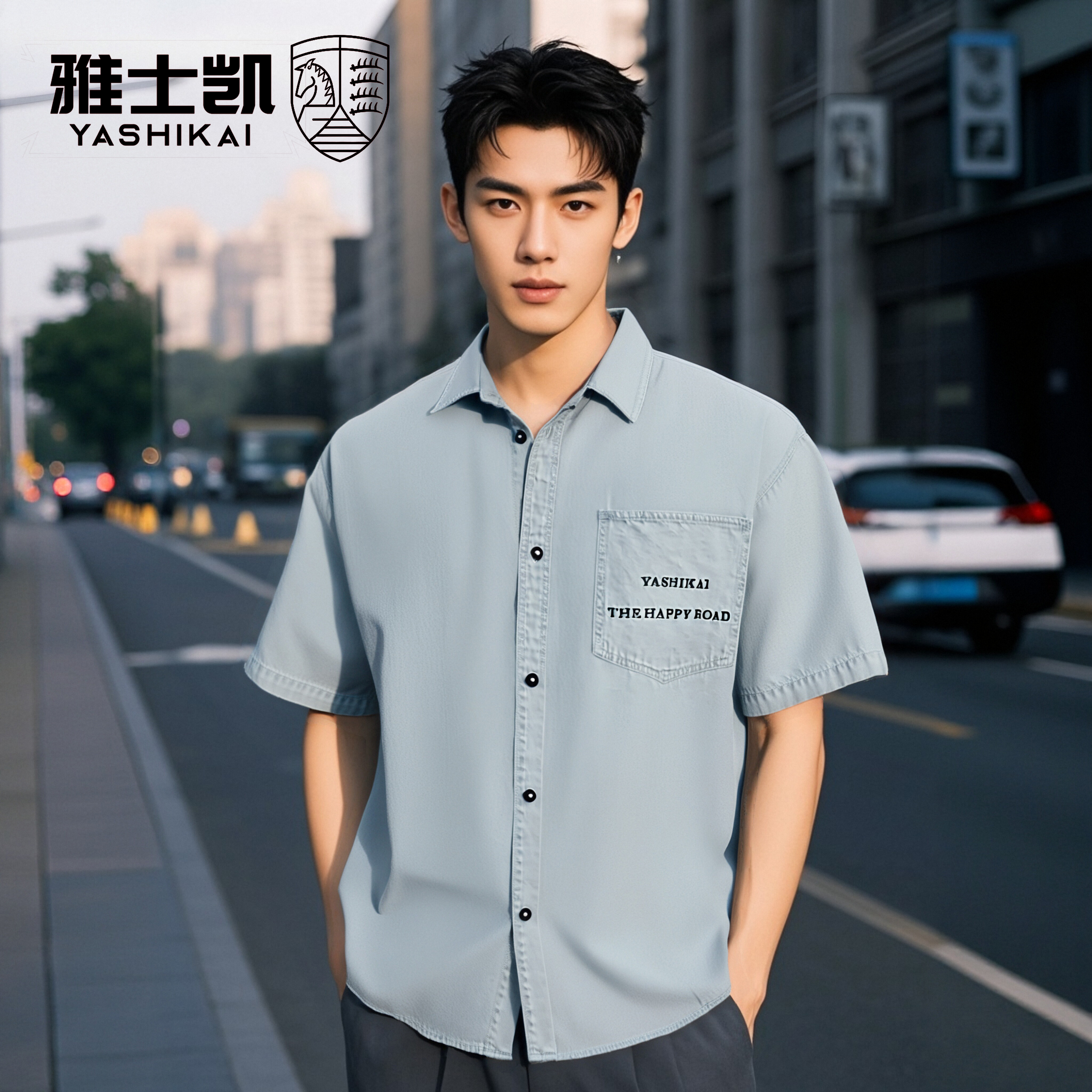 【与兰同行】牛仔衬衫男女士款休闲外套夏季透气7A抗菌宽松衬衣短袖