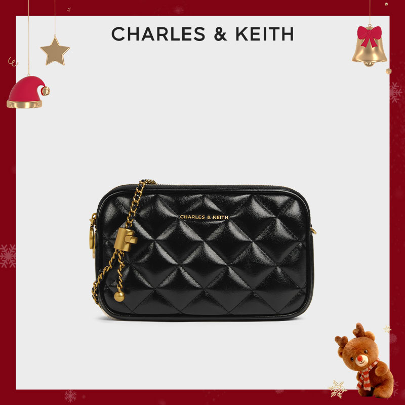 CHARLES & KEITH【商场同款】时尚百搭菱格链条斜挎小方包00151408