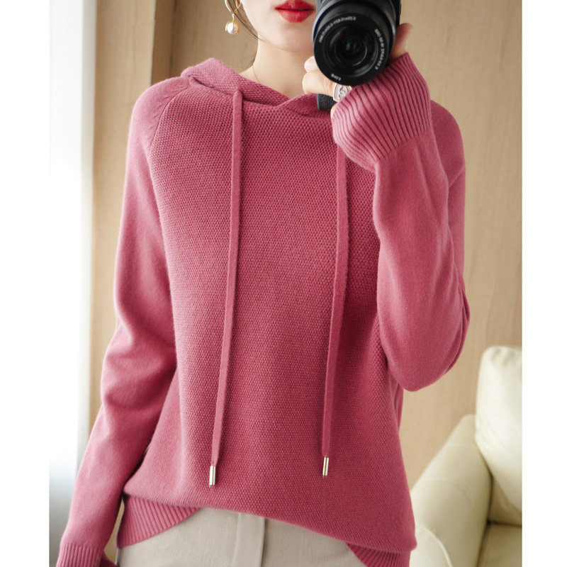 柔软舒适！早春新款加厚连帽衫气质宽松显瘦百搭休闲带帽针织衫
