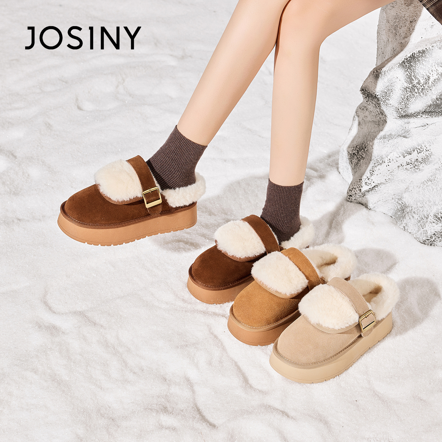 卓诗尼雪地靴2025冬季新款加厚加绒保暖厚底防滑休闲时尚低帮短靴