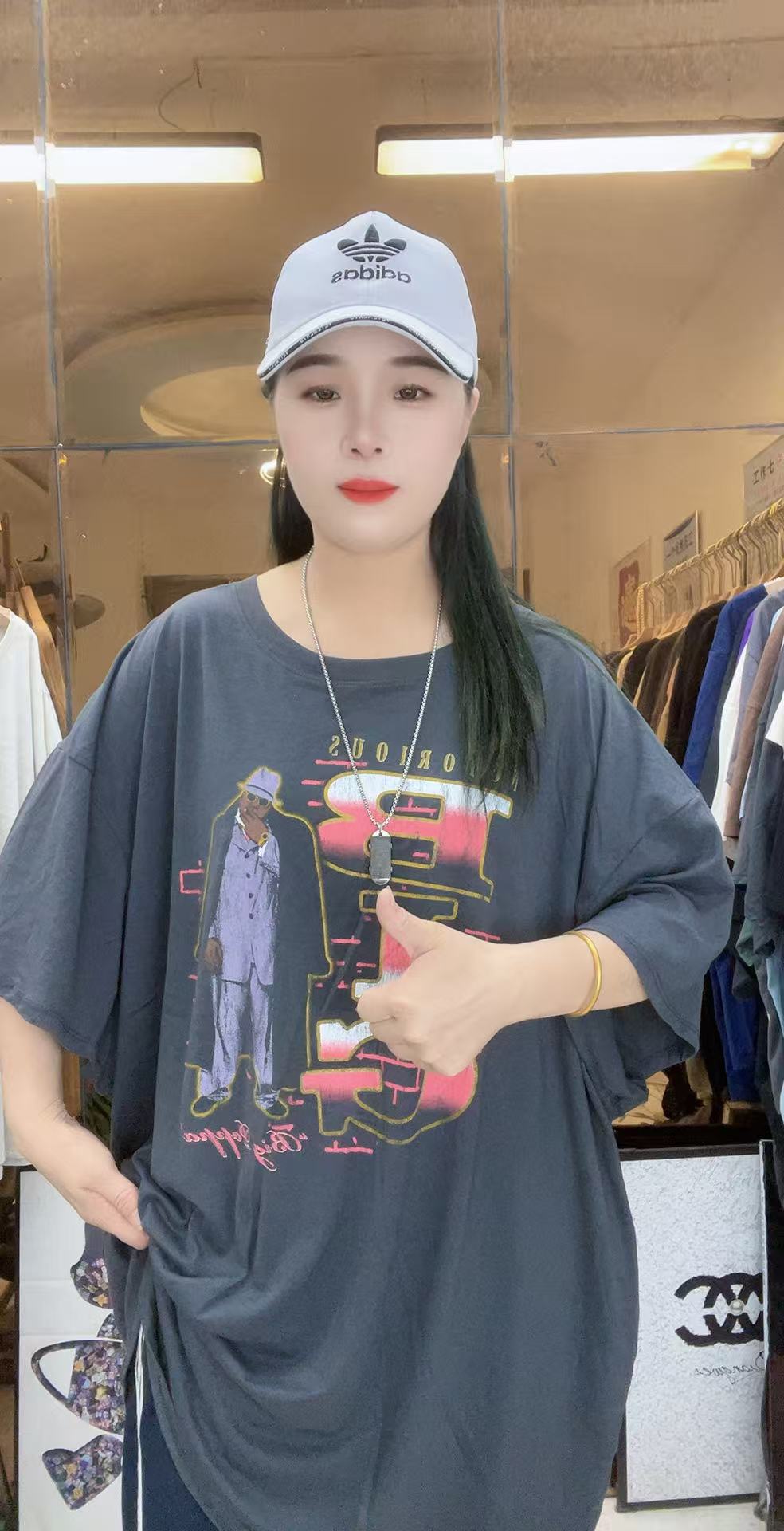 外贸高品质纯棉T恤灰色BIG