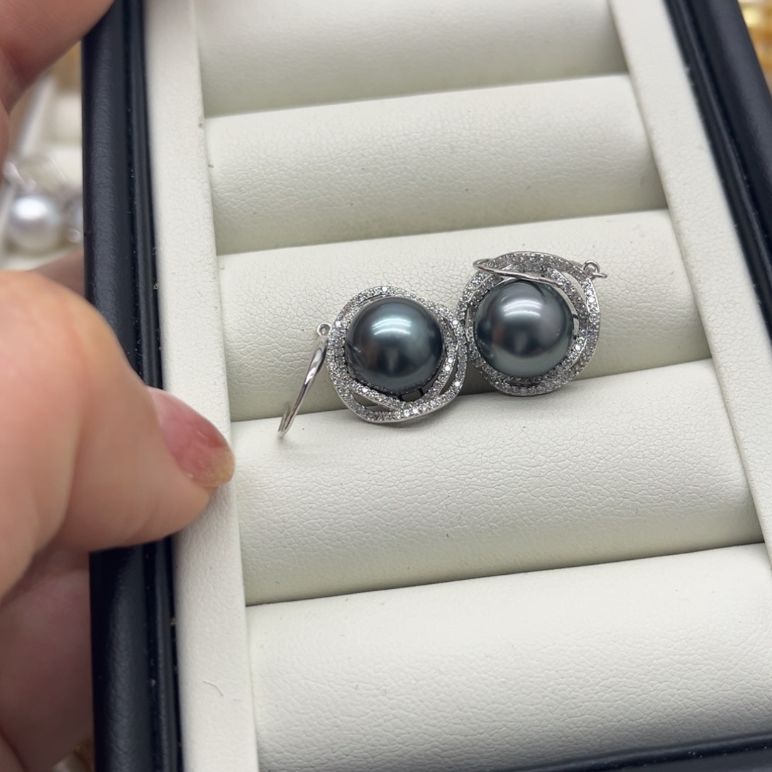 耳饰银S925镶嵌海水珍珠