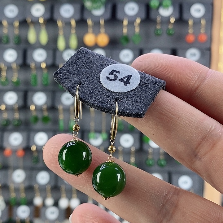 和田玉耳饰18K金镶嵌